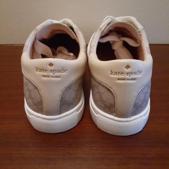 Kate Spade Erin Spade Flower Printed Leather Sneaker - Dark Mushroom Cap NIB - Picture 4 of 8